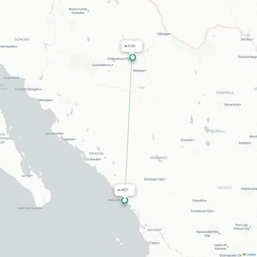 Mapa lotu bezpośredniego Mazatlán – Chihuahua