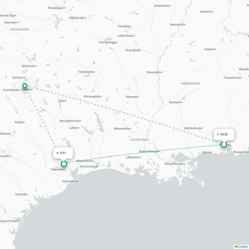 Mapa lotu bezpośredniego Mazatlán – Houston