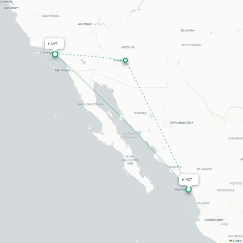 Mapa lotu bezpośredniego Mazatlán – Los Angeles