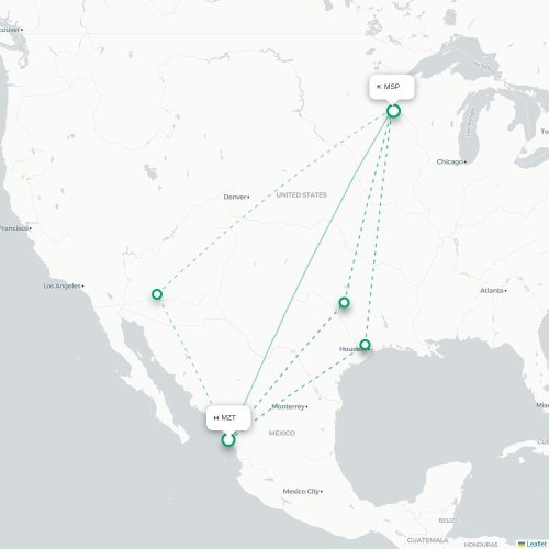 Mapa lotu bezpośredniego Mazatlán – Minneapolis