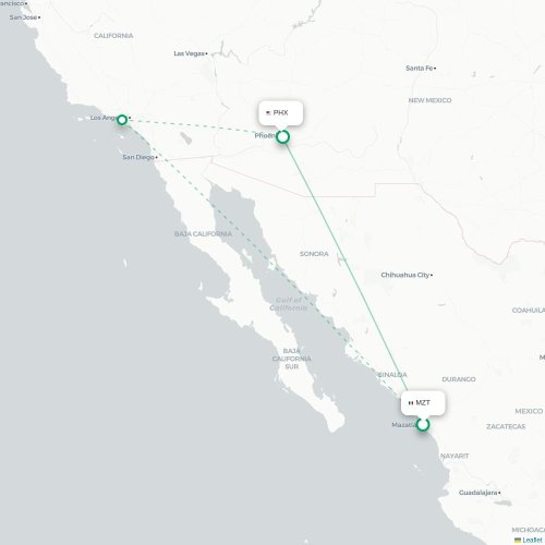 Mapa lotu bezpośredniego Mazatlán – Phoenix