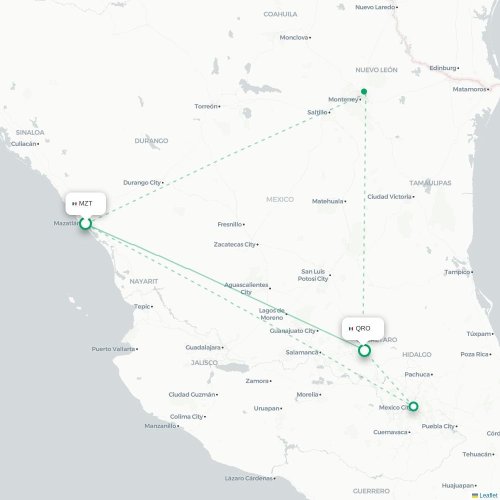 Mapa lotu bezpośredniego Mazatlán – Santiago de Querétaro