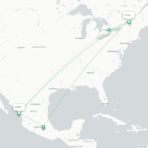 Mazatlán - Montréal carte du vol direct