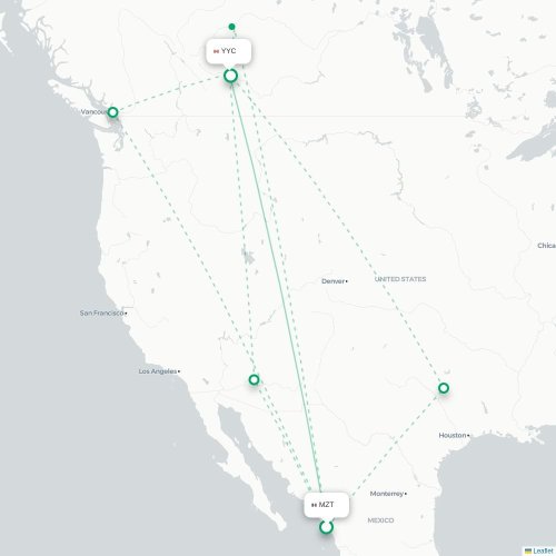 Mazatlán - Calgary kaart van rechtstreekse vlucht