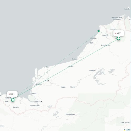 Mapa de vuelo directo Mulu - Kuching