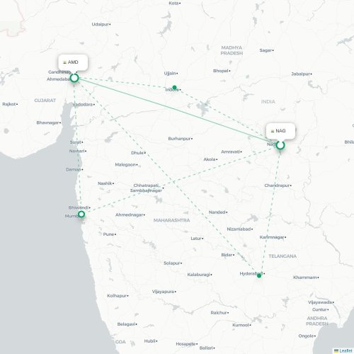 Nagpur - Ahmadabad kort over direkte fly