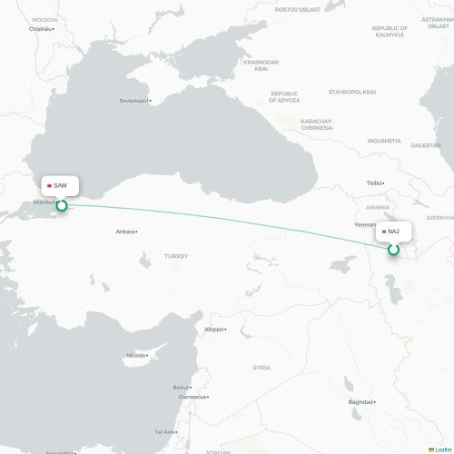 Mapa de vuelo directo Najicheván - Estambul