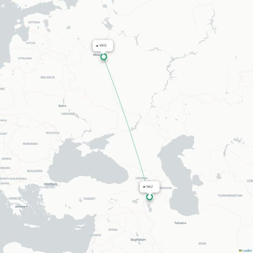 Mapa de vuelo directo Najicheván - Moscú
