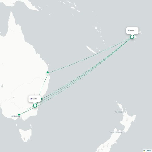 Mapa lotu bezpośredniego Nadi – Canberra