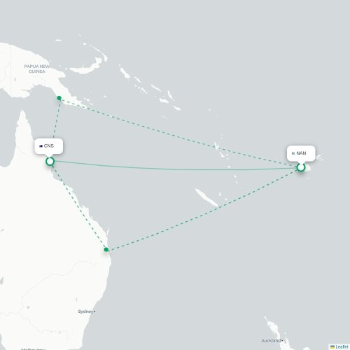 Mapa lotu bezpośredniego Nadi – Cairns