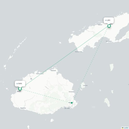 Mapa lotu bezpośredniego Nadi – Labasa