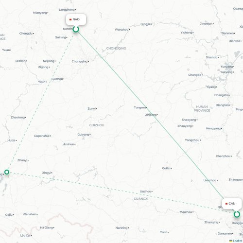 Mapa lotu bezpośredniego Nanchong – Kanton