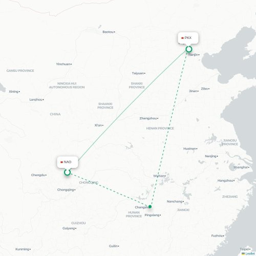 Mapa lotu bezpośredniego Nanchong – Pekin