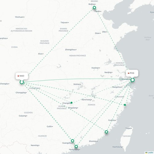 Mapa lotu bezpośredniego Nanchong – Szanghaj