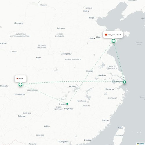 Mapa lotu bezpośredniego Nanchong – Qingdao