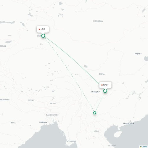 Mapa lotu bezpośredniego Nanchong – Urumczi