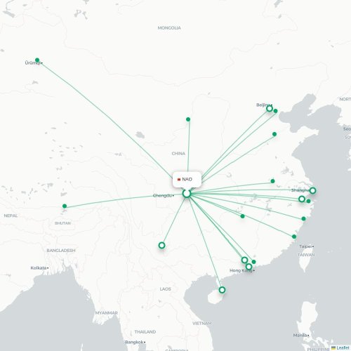 Mapa lotu bezpośredniego Nanchong – Lhasa