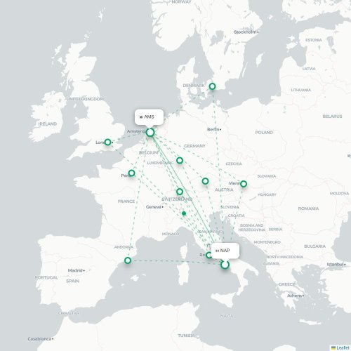 Mapa lotu bezpośredniego Neapol – Amsterdam