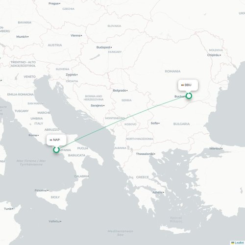 Mapa lotu bezpośredniego Neapol – Bukareszt