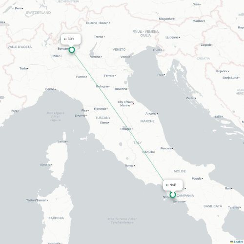 Mapa lotu bezpośredniego Neapol – Bergamo