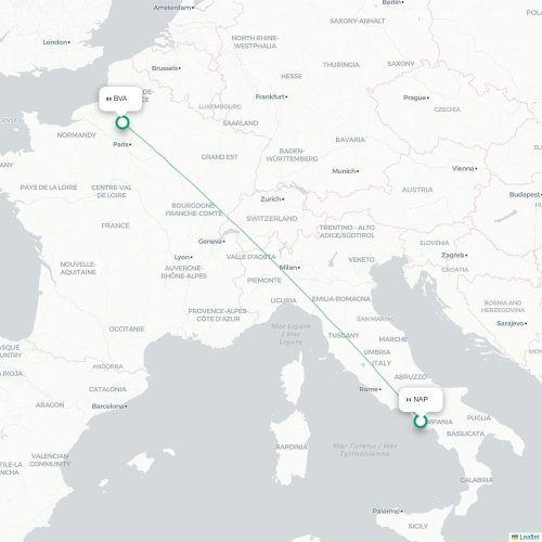 Mapa lotu bezpośredniego Neapol – Paryż