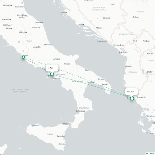 Mapa de vuelo directo Nápoles - Corfú, Corfú