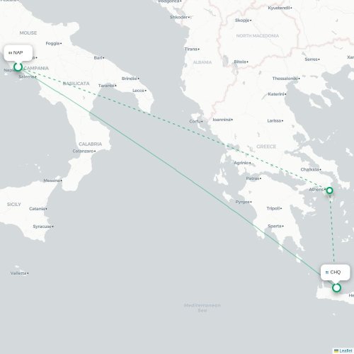Mapa de vuelo directo Nápoles - La Canea