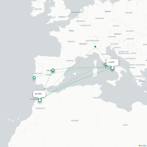 Mapa de vuelo directo Nápoles - Casablanca