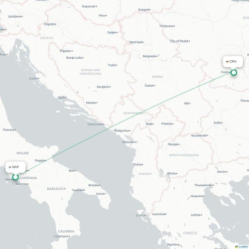 Mapa lotu bezpośredniego Neapol – Krajowa