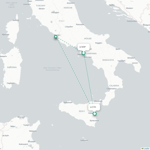 Mapa lotu bezpośredniego Neapol – Katania