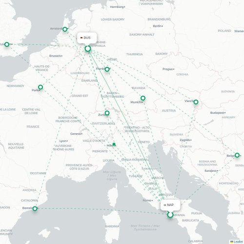 Mapa lotu bezpośredniego Neapol – Düsseldorf