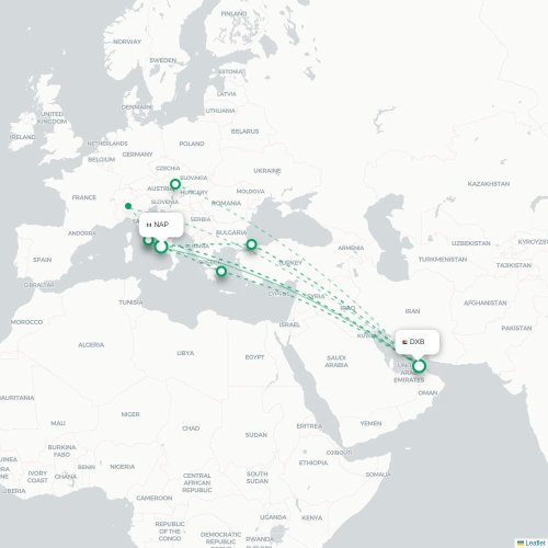 Mapa lotu bezpośredniego Neapol – Dubaj