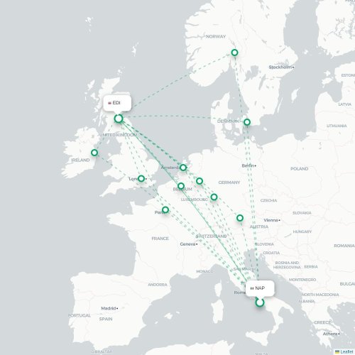 Mapa de vuelo directo Nápoles - Edimburgo