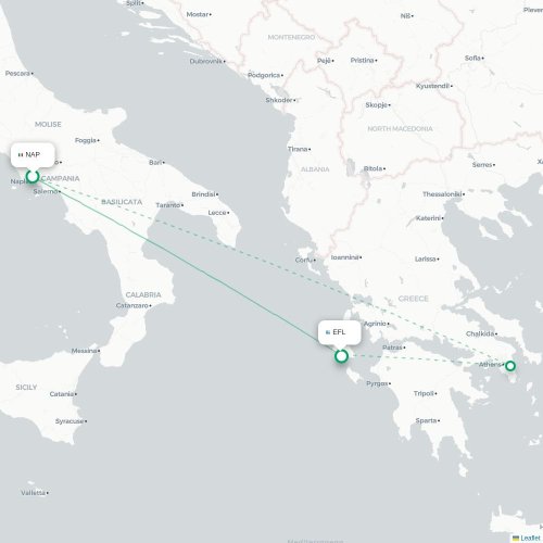 Neapel -  karta över direktflyg