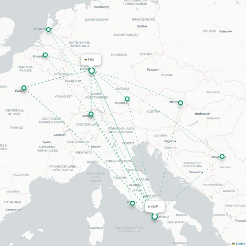 Mapa lotu bezpośredniego Neapol – Frankfurt nad Menem