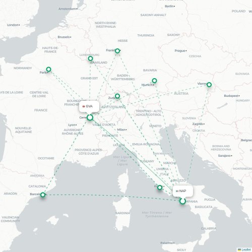 Neapel - Geneve karta över direktflyg