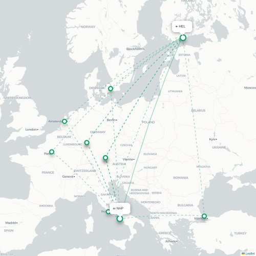 Mapa de vuelo directo Nápoles - Helsinki