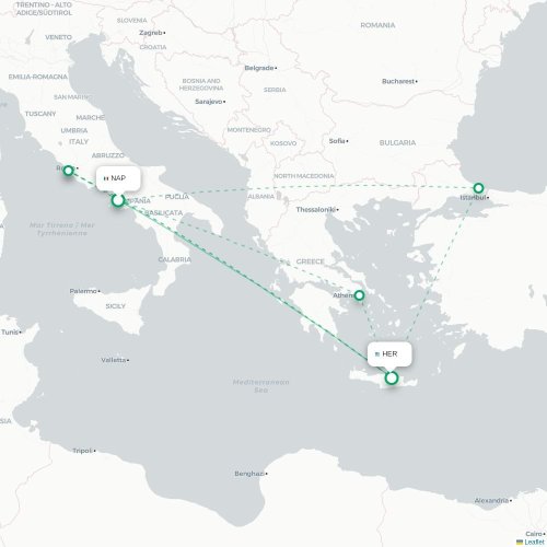 Mapa de vuelo directo Nápoles - Heraclión