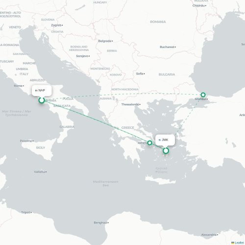 Neapel - Mykonos karta över direktflyg