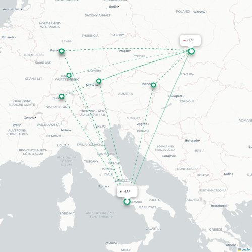 Mapa lotu bezpośredniego Neapol – Kraków