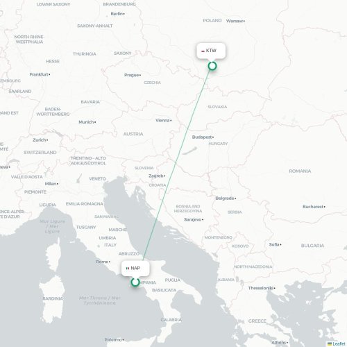 Mapa lotu bezpośredniego Neapol – Katowice