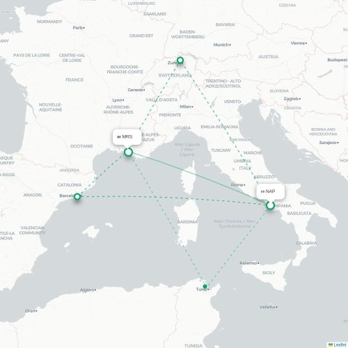 Mapa lotu bezpośredniego Neapol – Marsylia