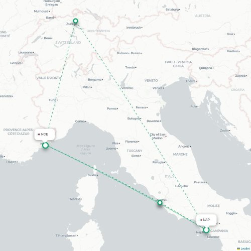 Mapa lotu bezpośredniego Neapol – Nicea