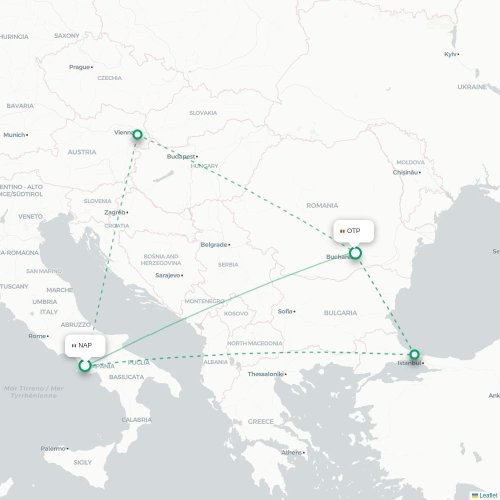 Mapa lotu bezpośredniego Neapol – Bukareszt