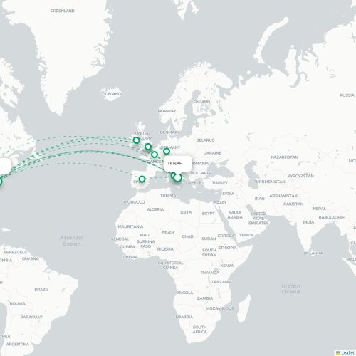 Mapa de vuelo directo Nápoles - Filadelfia