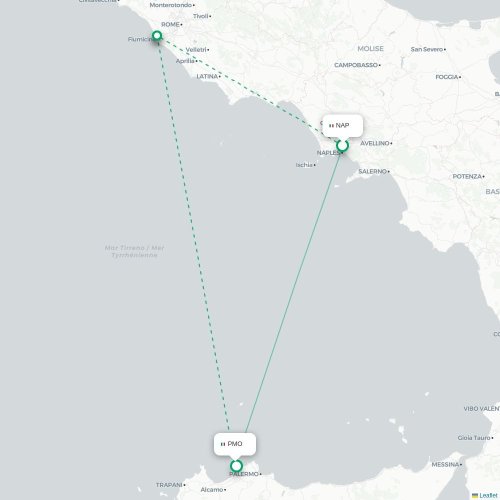 Mapa lotu bezpośredniego Neapol – Palermo