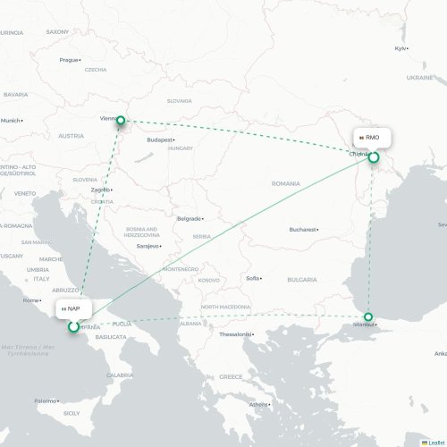Mapa de vuelo directo Nápoles - Chişinău