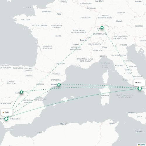 Naples - Séville carte du vol direct