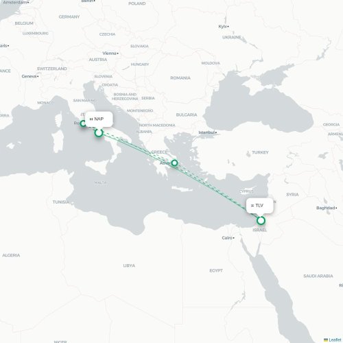 Mapa lotu bezpośredniego Neapol – Tel Awiw
