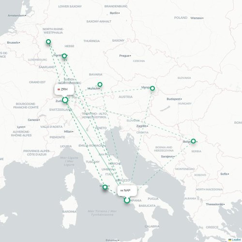 Neapel - Zurich karta över direktflyg